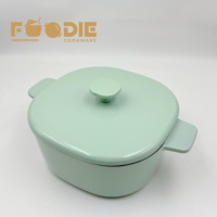 Cocotte en fonte carrée vert menthe au design classique, émaillée, anti-rouille, de type Dutch Oven, de la gamme Factory Outlet