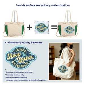 Sac fourre-tout en <span class=keywords><strong>toile</strong></span> bicolore style streetwear décontracté avec logo brodé personnalisé et bandoulière amovible pour les sorties quotidiennes et le shopping urbain - Product Image 5