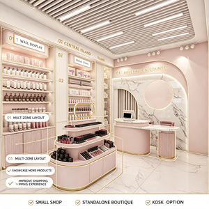 Custom Pink Skin <b>Care</b> Display Cabinets Modern Cosmetics Store Layout Design LED Retail Furniture For Beauty Supply Studio - Product Image 5