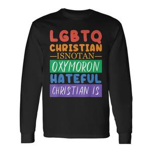 T-shirt a maniche lunghe unisex con stampa digitale 'LGBTQ Christian Is Not An Oxymoron', girocollo, regali religiosi per la chiesa - Product Image 1