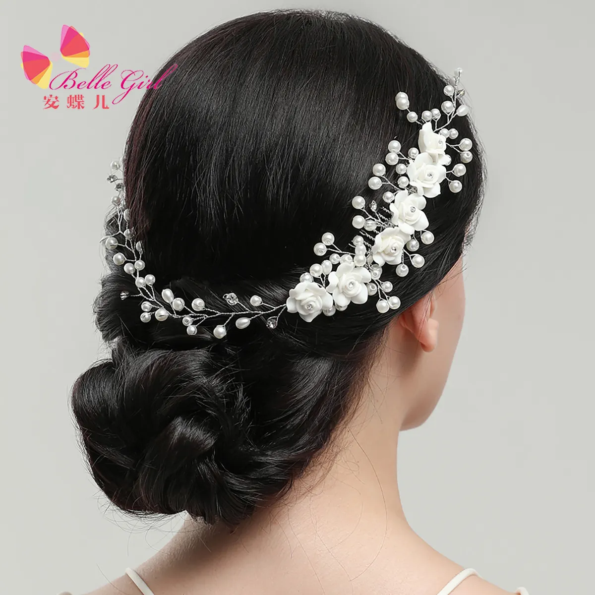 Belleworld Bruid Bruiloft Haar Kam Parel Bloem Haarstuk Strass Bruids Haaraccessoires Voor Vrouwen