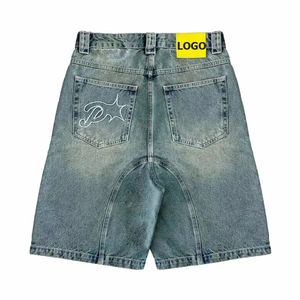 <b>Customized</b> Embroidery mens denim jorts Vintage distressed acid wash shorts Wide <b>Balloon</b> Leg Baggy Fit streetwear men shorts - Product Image 3