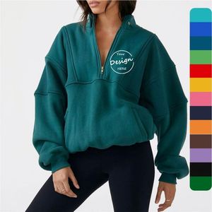 Jersey bordado Color sólido liso francés Terry sudadera Hip Hop ajuste suelto manga larga Mujer polar media cremallera para mujer - Product Image 1