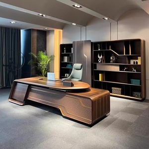 Escritorio Grande Moderno <span class=keywords><strong>de</strong></span> Lujo para Gerente o Abogado, Mesa <span class=keywords><strong>de</strong></span> Madera Maciza en Forma <span class=keywords><strong>de</strong></span> L con Escritorio Elevado y Cajonera - Product Image 2