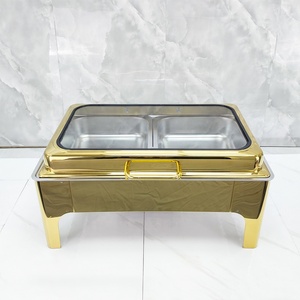 Set da Catering di Lusso con Scaldavivande Elettrico Interno da 9L in Acciaio Inox Dorato a Combustibile per Buffet di Matrimoni Servizio Alberghiero - Product Image 4