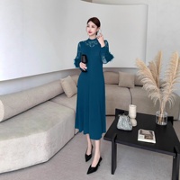 Femmes modeste islamique musulman à manches longues tenue décontractée Miyake plissé Abaya dentelle fleur solide en mousseline de soie soirée naturel basique Sexy