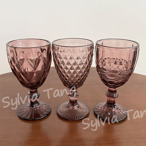 便宜的价格300毫升紫色现代复古玻璃高脚杯酒杯水杯玻璃热卖派对婚礼派对活动 - Product Image 2