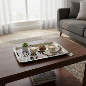 Vassoio Decorativo HMS 20\" Elegante e Raffinato in Metallo Bianco, Nero, Oro e Rosso per Esposizione e Servizio, Modello AL1164, Prodotto in Cina - Product Image 5