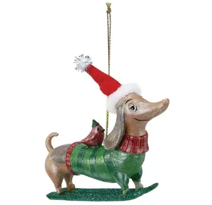 Adorno de Navidad de cachorro Wiener verde resina personalizado