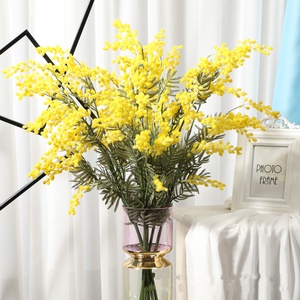 A-1885 Vente en gros de <span class=keywords><strong>fleurs</strong></span> artificielles en plastique de haute qualité, <span class=keywords><strong>fleurs</strong></span> d'acacia jaunes en vrac, <span class=keywords><strong>fleurs</strong></span> d'<span class=keywords><strong>albizia</strong></span> floquées pour la décoration de la maison et des mariages - Product Image 1