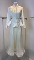 Prêt à expédier – Nouvelle robe élégante pour femme musulmane, modeste, brodée de sequins et perles, col en V, longueur cheville, coupe ajustée, manches longues, simple boutonnage