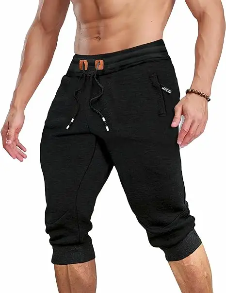 Custom Trekkoord Jogger Heren Broek Broek Fitness Knielengte Hardlooptraining Training Korte Broek 3/4 Broek Mannen Sport Capri Broek