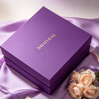 Boîte cadeau rigide mate violette personnalisée avec dorure à chaud, boîte cosmétique de luxe avec couvercle et base en satin pour emballage de produits de soin