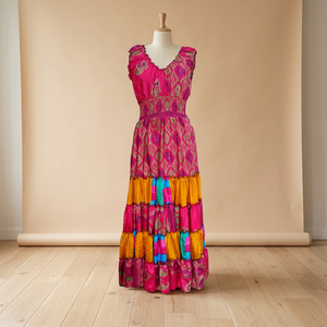 Vestido Largo de Seda con Encaje y Volantes Estilo Boho Vintage, con Botones y Cremalleras con Estampado Digital, Corte Moderno y a la Moda para Mujer - Product Image 2