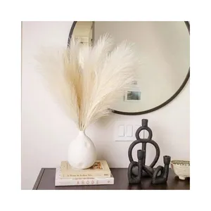 24Inch 60cm Pampas Grass Artificial Decor Faux Decorative White Natural Dried Reed Fluffy Real Touch Home Wedding Decoration