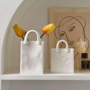 Jarrón de Cerámica con Flores Secas para Decoración del Hogar Moderno, Jarrón de Cerámica con Diseño de Bolso para Arreglos Florales - Product Image 2