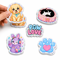 Autocollants personnalisés holographiques pour animaux de compagnie, dessins animés, imperméables, esthétique Kawaii, empreintes de pattes de chiot et de lapin, découpés, pour ordinateur portable et journal
