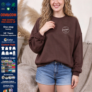 Sudadera de cuello redondo 100% algodón para mujer, corte holgado, sin capucha, estilo casual, personalizada con bordado, talla grande, venta al por mayor - Product Image 1