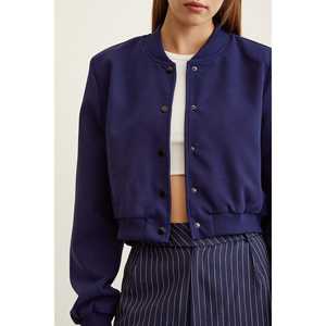 Chaqueta Bomber Forrada Azul Marino, Manga Larga, Relleno de Poliéster, Chaqueta de Otoño para Mujer - Product Image 2