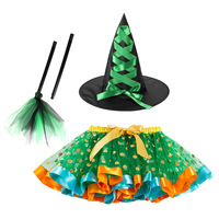 Costumes de sorcière en tulle à sequins pour Halloween, imprimés vampire, araignée, citrouille, avec chapeau de sorcier et balai, jupes de ballet pour filles 2-8 ans