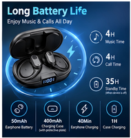 Écouteurs sans fil Bluetooth 6.0 TWS, écouteurs intra-auriculaires stéréo HiFi 13 mm, 50 mAh, 400 mAh, étui de charge Type-C, écouteurs avec crochet d'oreille