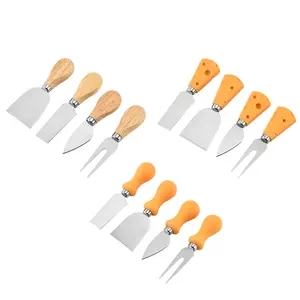 Набор подносов для ножа из нержавеющей стали с бамбуковой ручкой, тарелки для резки сыра с набором ножей