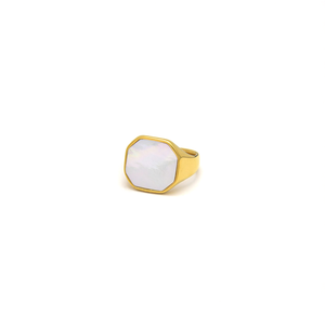 Bague tendance en acier inoxydable 316L plaqué or PVD, incrustation octogonale en nacre, bijou statement - Product Image 2