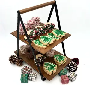 2 Tier Cupcake Tower dobrável Food Tray madeira 2 camada bolo stand