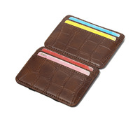Grosir dompet uang klip pria ajaib tekstur buaya dompet uang tunai dompet kartu ajaib kulit Pu dompet kartu kredit ramping