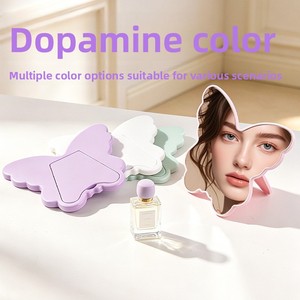 Miroir de maquillage portable en forme de cœur style papillon, logo personnalisable, miroir de retouche haute définition - Product Image 3