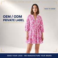 Robe Courte Femme Personnalisée Imprimée Numérique Motif Floral Taille Naturelle Col V Boutonnée Devant Coupe Évasée OEM ODM Marque Privée