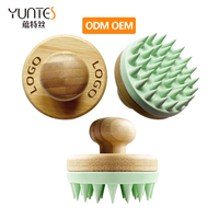 Brosse à shampooing avec manche en bois de bambou naturel et biologique Brosse à cheveux en silicone avec logo personnalisé Brosse à shampooing pour massage du cuir chevelu