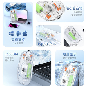 Wireless <b>Mouse</b> Rechargeable Transparent 1600Dpi Optical For Laptop Tablet Office Home Use - Product Image 1