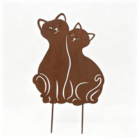 Piquet décoratif vintage en fer rouillé avec découpe deux chats pour cour de ferme et jardin extérieur, vente en gros