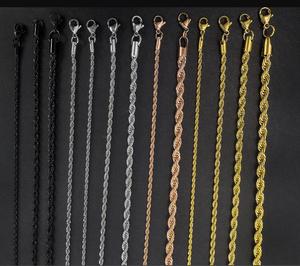 Cadena de cuerda de acero inoxidable con baño de oro PVD |   Cadena de Cuerda Chapada en Oro para Hombre, 2mm 3mm 4mm 5mm, Venta al Por Mayor - Product Image 3