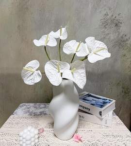 Planta de Anturio Blanca Grande de Alta Calidad, Flor Artificial de Látex con Tacto Real para Graduación, Día de la Madre, Decoración de Mesa de Boda - Product Image 6