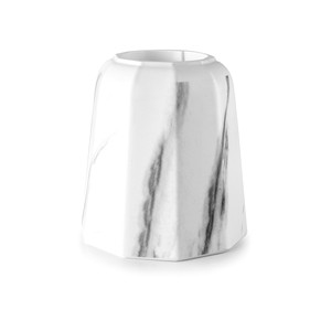 Vaso in marmo medio per decorazioni per la casa, bianco con venature grigie, forma geometrica - Product Image 1