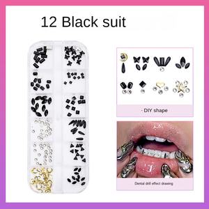 Flashy panas bergaya Gadis datar hitam kaca kristal gigi permata Kit trendi seni gigi berlian dekorasi perhiasan setelan - Product Image 5