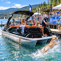 Bateau ponton en aluminium au design élégant, 22 pieds, avec remorque, sièges en L, écran LCD en option, pêche en plein air