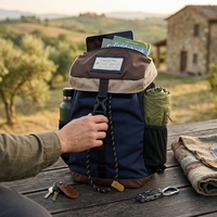 Sac à dos seau à cordon de serrage en nylon imperméable avec rabat, unisexe, pour activités de plein air et voyage quotidien, avec poches latérales en maille pour bouteille d'eau