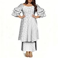 Ensemble 2 pièces pour femmes grandes tailles, haut à manches évasées à volants, jupe longue, imprimé tribal polynésien violet noir, robe Samoa Puletasi