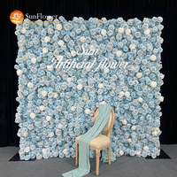 Mur de fleurs artificielles en soie bleu et blanc dégradé, fait main, personnalisé, pour la décoration de scène de mariage
