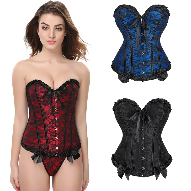 Women's Lace Up Boned Sexy Floral steampunk clothing gothic overbust Bustier Lingerie Bodyshaper Top Corsets Plus Size 6XL