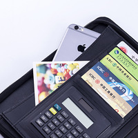 Carnet de notes personnalisé à feuilles mobiles en PU avec fermeture éclair, calculatrice, plusieurs emplacements pour cartes, organiseur multifonctionnel pour affaires, cadeau
