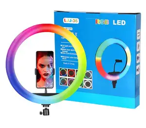 14 polegadas 36 centímetros RGB Anel Luz Tripé LED Rodada Lâmpada Selfie Vara Tripé com Suporte RGB 16 cores Vídeo Luz para Youtube