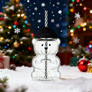 Ly Giáng Sinh hoạt hình hai lớp, ly thủy tinh Giáng Sinh hai lớp dễ thương, quà tặng kèm nắp, dùng trong nhà - Product Image 3