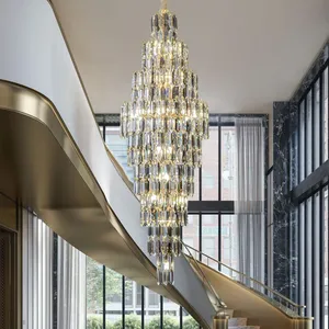 Langju Modern kristal avize merdiven lüks lobi uzun asmak için aydınlatma armatürü büyük ev dekor altın Led Cristal lamba