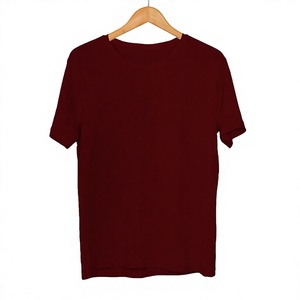 Camiseta de Manga Corta para Hombre, Color Granate, Cuello Redondo, Corte Regular, Tejido de Punto, Color Sólido, 100% Algodón, Diseño Liso, Camisetas con Diseño Personalizado - Product Image 1