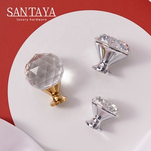 Ручка для кухонного шкафа Santaya Crystal: роскошная прозрачная ручка в форме бриллианта для гардероба, комода, ящика, мебельная ручка с одним отверстием - Product Image 1