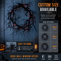 Guirlande d'Halloween noire avec branches LED rouges en plastique pour porte, mur, fenêtre, arbre, décoration hantée, taille personnalisée, fournisseur en gros